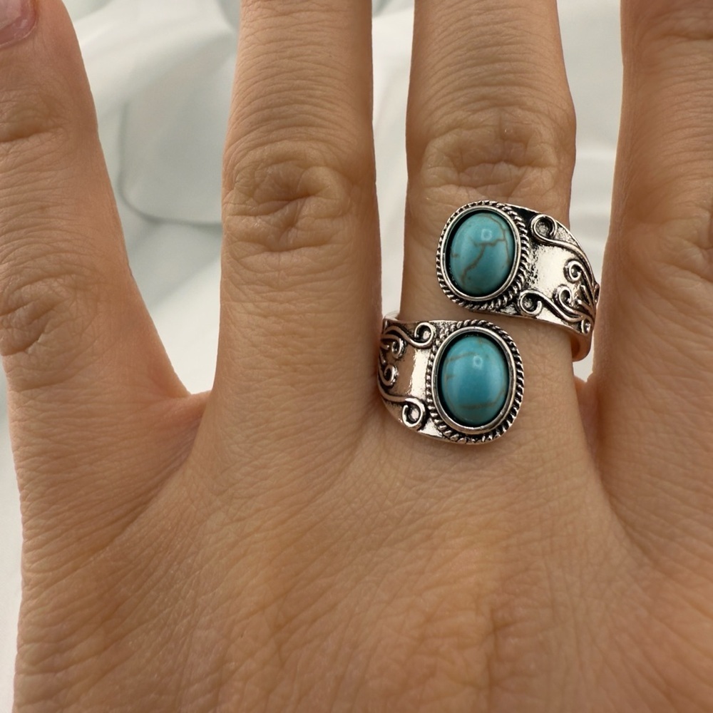 New! Anthropologie Turquoise and Silver Adjustable Ring
